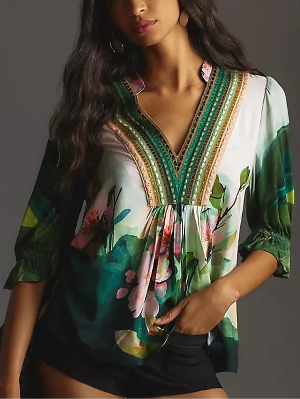 Anthropologie Blank London Stephanie Blouse in Green Floral